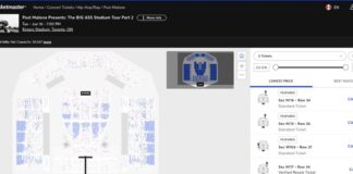 Post Malone 多倫多演唱會座位圖顯示大量未售藍點。