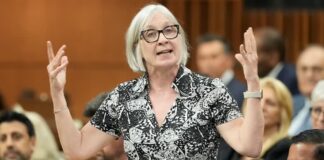 加拿大就業及家庭事務部長 Patty Hajdu 在國會發言。