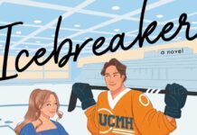 A book cover that's titled "Icebreaker: a novel" that also says "New York Times bestseller" and features a figure skater and a hockey player looking at each other.