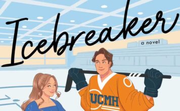 A book cover that's titled "Icebreaker: a novel" that also says "New York Times bestseller" and features a figure skater and a hockey player looking at each other.