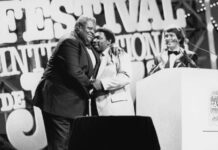 Oscar Peterson, Oliver Jones and Alain Simard on stage at Salle Wilfrid-Pelletier at Montreal Jazz Fest 1989