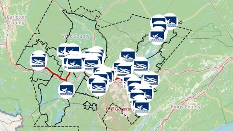Wolastoq Watershed Paddling Trails 網站上的路線地圖畫面。