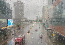 雨天與窗上雨水景象