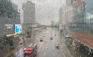 雨天與窗上雨水景象