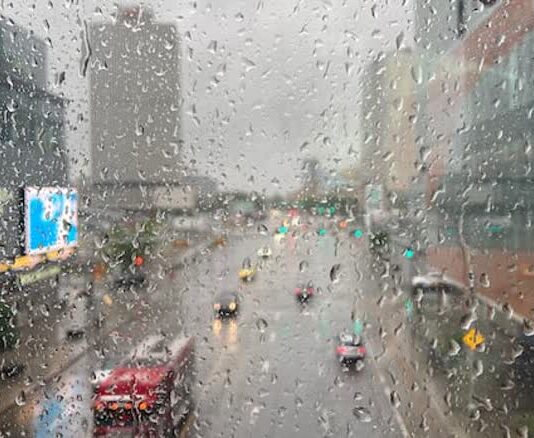 雨天與窗上雨水景象