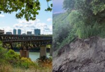 暴雨致High Level Bridge西側行人路斜坡受損 愛民頓暫封至少三日 High Level Bridge 近 Ezio Faraone Park 斜坡受損情況