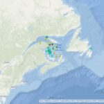 加拿大漁業及海洋部露脊鯨目擊地圖截圖。