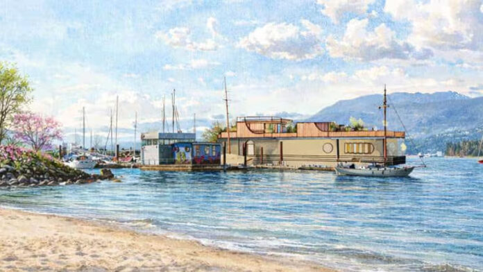 擬建於Vancouver Heritage Harbour Marina的海上水療中心效果圖。