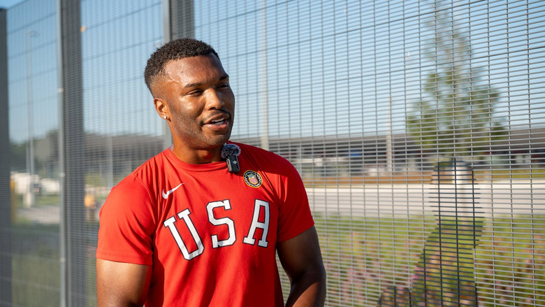 Close-up of Murray in a U.S.A. t-shirt.