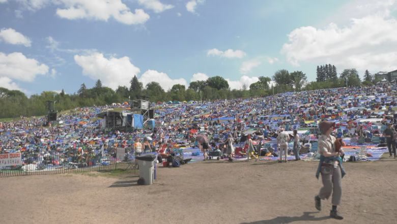 Gallagher Park 山坡上的愛民頓民謠音樂節觀眾