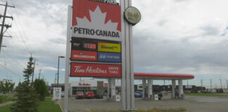 愛民頓一個 Petro-Canada 油站的油價牌。