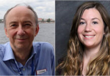 A photo collage. To the left, a man smiling at the camera. To the right, a woman's headshot.