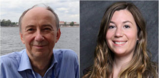 A photo collage. To the left, a man smiling at the camera. To the right, a woman's headshot.