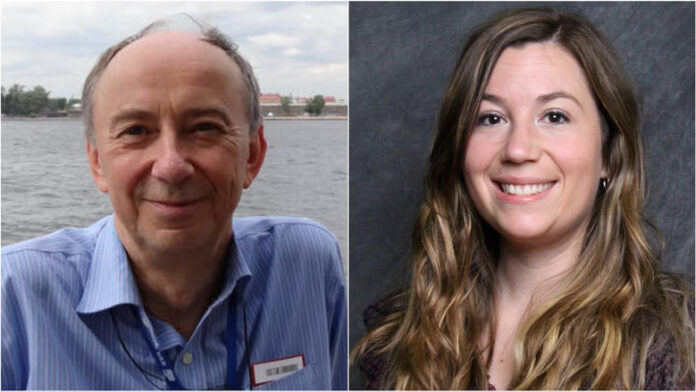 A photo collage. To the left, a man smiling at the camera. To the right, a woman's headshot.