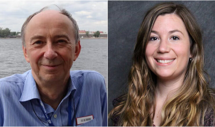 A photo collage. To the left, a man smiling at the camera. To the right, a woman's headshot.