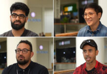 民調指族裔社群或成亞省獨立公投關鍵動員群體 A collage of four people all mic'd up and ready to share their views.