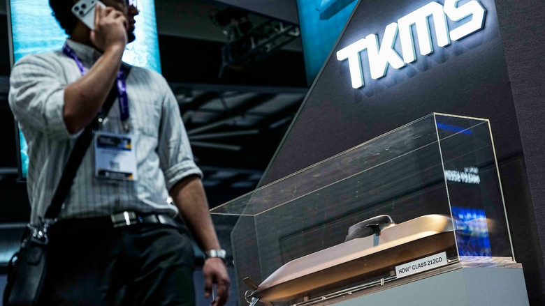 A scale model of the TKMS 212CD submarine at the Canadian Association of Defence and Security Industries annual defence industry trade show CANSEC, in Ottawa, on May 27. (Justin Tang/The Canadian Press)