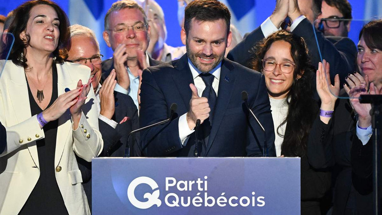 魁人黨黨魁Paul St-Pierre Plamondon於2026年10月5日省選後在蒙特利爾向支持者講話。資料圖片。圖片來源：Global News／The Canadian Press／Graham Hughes。