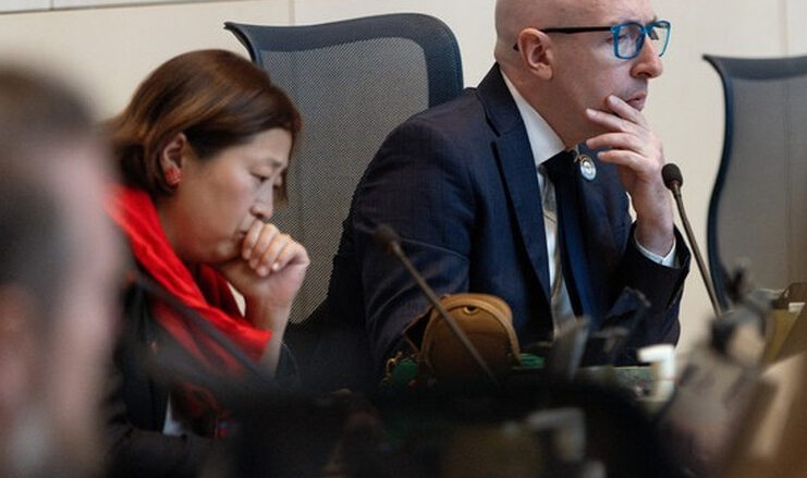 Mayor Andrew Knack takes part in a special City Council meeting on infill, in Edmonton Friday Oct. 16, 2026.
