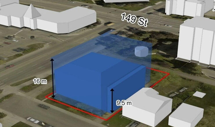Developer Kunj Investment had asked the city to up-zone a lot at 9941 150 Street NW, to allow a four-storey medium-scale development with a maximum height of 16 metres. Photo by Supplied / City of Edmonton